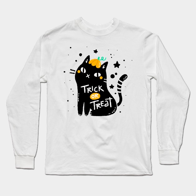 Cartoon Cool Cat Design Long Sleeve T-Shirt by MariaStore